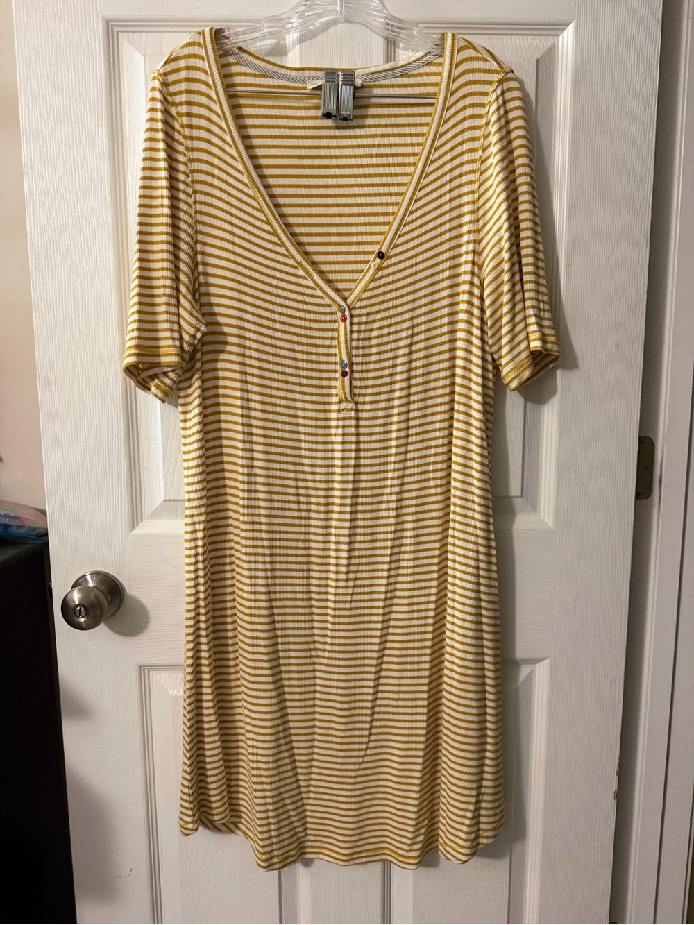 Anthropologie mustard Yellow and White Striped V-Neck Dress